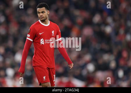 Liverpool, UK. 30th Nov, 2023. Cody Gakpo of Liverpool during the UEFA Europa League match at Anfield, Liverpool. Picture credit should read: Gary Oakley/Sportimage Credit: Sportimage Ltd/Alamy Live News Stock Photo