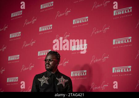 London, UK. 30th November 2023. Unveiling of the 2024 Pirelli Calendar by photographer Prince Gyasi (pictured) at Magazine London venue. Credit: Guy Corbishley/Alamy Live News Stock Photo