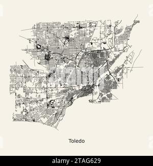 Vector city road map of Toledo, Ohio, USA Stock Vector