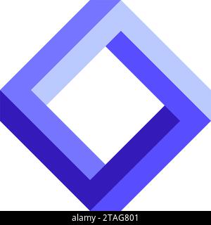Impossible square shape. Optical visual illusion. Blue purple infinite loop symbol. Abstract unreal geometric form. Solid puzzle design element for logo, icon, label, tag, emblem. Vector illustration Stock Vector