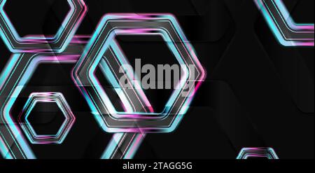 Blue and purple glossy hexagons abstract geometric concept background. Vector design Stock Vector