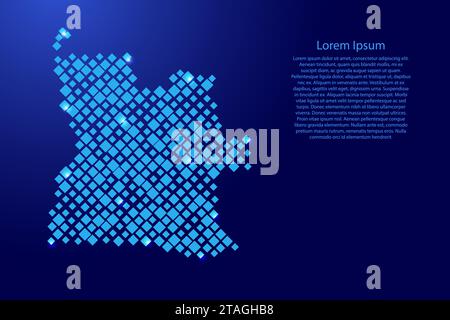 Angola map from blue pattern rhombuses of different sizes and glowing space stars grid. Vector illustration. Stock Vector