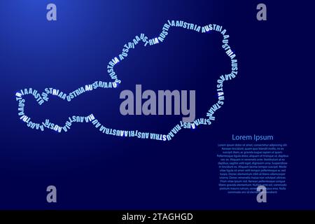 Austria map country along contour of recurring english blue words name of state and glowing space stars Stock Vector