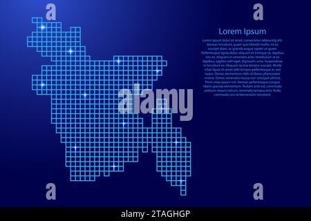 Bangladesh map silhouette from blue mosaic structure squares and glowing stars. Vector illustration. Stock Vector