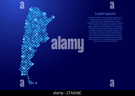 Argentina map from blue pattern rhombuses of different sizes and glowing space stars grid. Vector illustration. Stock Vector