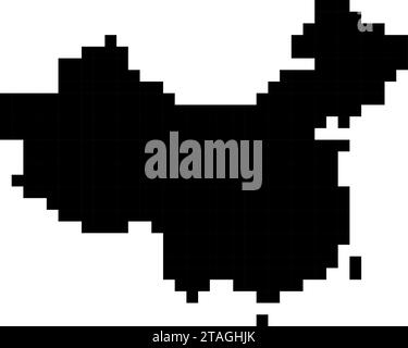 China map silhouette from black square pixels. Vector illustration. Stock Vector