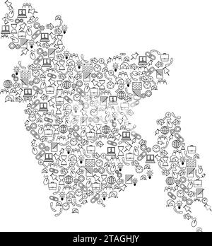 Bangladesh map from black pattern set icons of SEO analysis concept or development, business. Vector illustration. Stock Vector