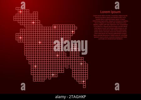 Bangladesh map silhouette from red mosaic structure squares and glowing stars. Vector illustration. Stock Vector