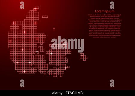 Denmark map silhouette from red square pixels and glowing stars. Vector ...