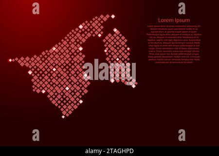 Brunei map from red pattern rhombuses of different sizes and glowing space stars grid. Vector illustration. Stock Vector