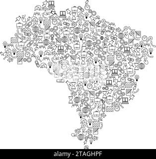 Brazil map from black pattern set icons of SEO analysis concept or development, business. Vector illustration. Stock Vector