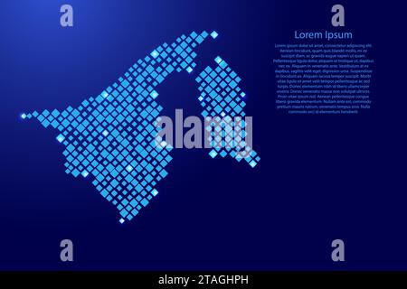 Brunei map from blue pattern rhombuses of different sizes and glowing space stars grid. Vector illustration. Stock Vector
