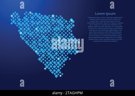 Bosnia and Herzegovina map from blue pattern rhombuses of different sizes and glowing space stars grid. Vector illustration. Stock Vector