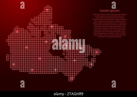Canada map silhouette from red mosaic structure squares and glowing stars. Vector illustration. Stock Vector