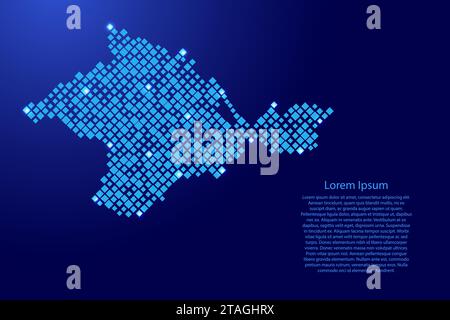 Crimea map from blue pattern rhombuses of different sizes and glowing space stars grid. Vector illustration. Stock Vector