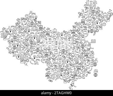 China map from black pattern set icons of SEO analysis concept or development, business. Vector illustration. Stock Vector