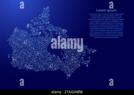 Canada map from blue and glowing stars icons pattern set of SEO analysis concept or development, business. Vector illustration. Stock Vector