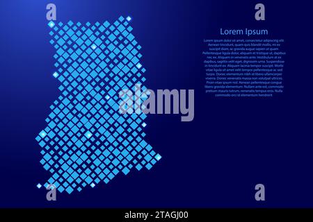 Ghana map from blue pattern rhombuses of different sizes and glowing space stars grid. Vector illustration. Stock Vector