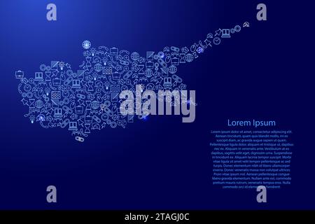 Cyprus map from blue and glowing stars icons pattern set of SEO analysis concept or development, business. Vector illustration. Stock Vector