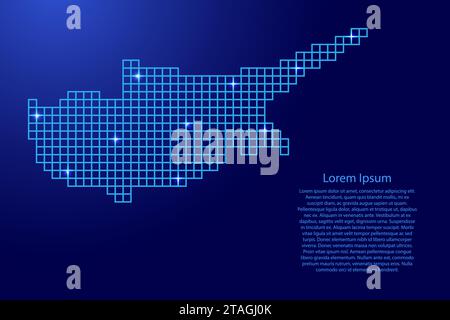 Cyprus map silhouette from blue mosaic structure squares and glowing stars. Vector illustration. Stock Vector