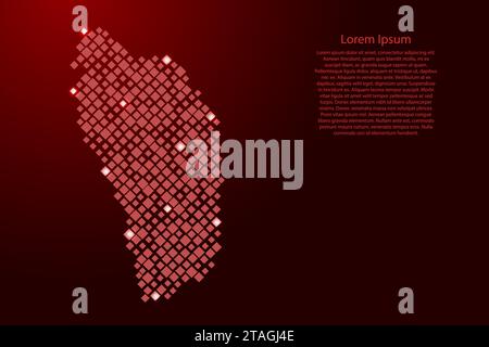 Dominica map from red pattern rhombuses of different sizes and glowing space stars grid. Vector illustration. Stock Vector