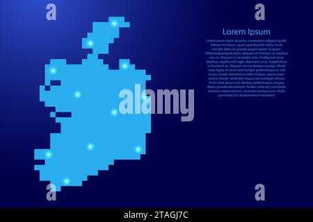 Ireland map silhouette from blue square pixels and glowing stars. Vector illustration. Stock Vector