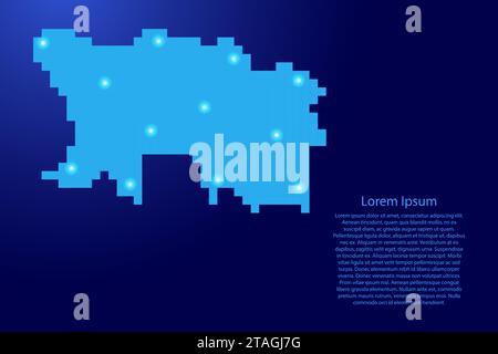 Jersey map silhouette from blue square pixels and glowing stars. Vector illustration. Stock Vector