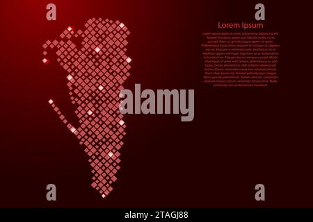 Gibraltar map from red pattern rhombuses of different sizes and glowing space stars grid. Vector illustration. Stock Vector