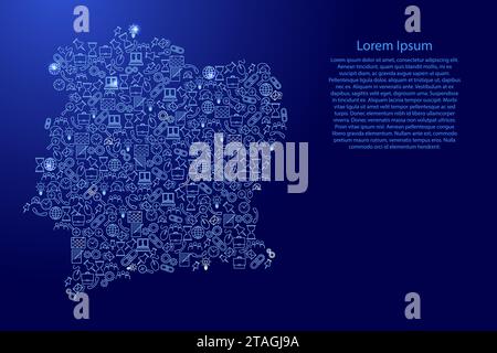 Ivory Coast map from blue and glowing stars icons pattern set of SEO analysis concept or development, business. Vector illustration. Stock Vector