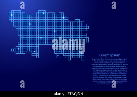 Jersey map silhouette from blue mosaic structure squares and glowing stars. Vector illustration. Stock Vector