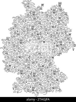 Germany map from black pattern set icons of SEO analysis concept or development, business. Vector illustration. Stock Vector