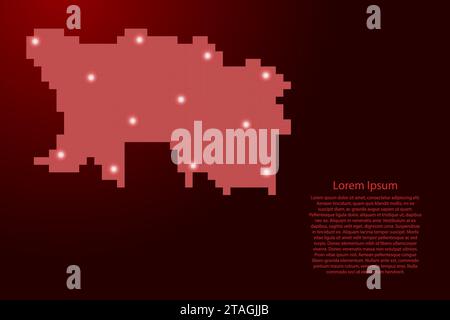 Jersey map silhouette from red square pixels and glowing stars. Vector illustration. Stock Vector