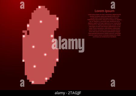 Qatar map map silhouette from red square pixels and glowing stars. Vector illustration. Stock Vector