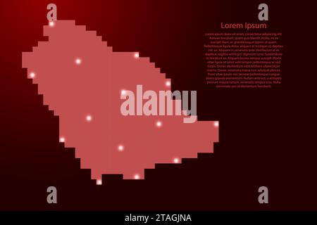 Saudi Arabia map silhouette from red square pixels and glowing stars. Vector illustration. Stock Vector