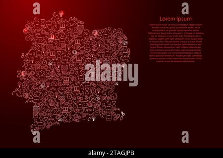 Ivory Coast map from red and glowing stars icons pattern set of SEO analysis concept or development, business. Vector illustration. Stock Vector