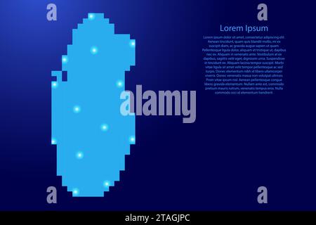 Qatar map map silhouette from blue square pixels and glowing stars. Vector illustration. Stock Vector