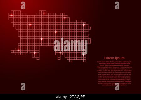 Jersey map silhouette from red mosaic structure squares and glowing stars. Vector illustration. Stock Vector