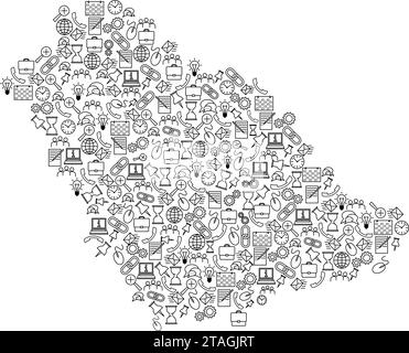 Saudi Arabia map from black pattern set icons of SEO analysis concept or development, business. Vector illustration. Stock Vector