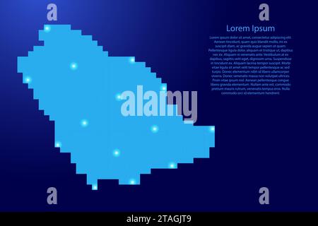 Saudi Arabia map silhouette from blue square pixels and glowing stars. Vector illustration. Stock Vector