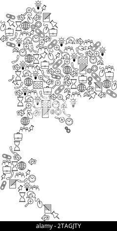 Thailand map from black pattern set icons of SEO analysis concept or development, business. Vector illustration. Stock Vector