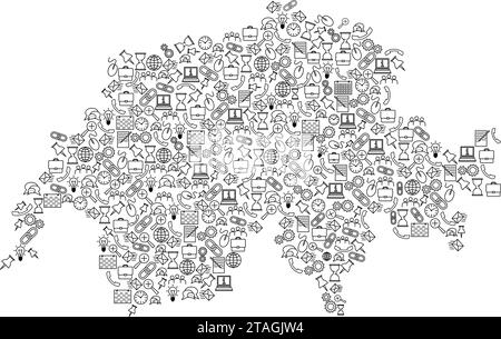 Switzerland map from black pattern set icons of SEO analysis concept or development, business. Vector illustration. Stock Vector