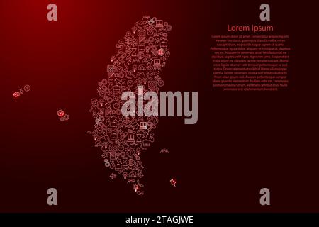 Taiwan map from red and glowing stars icons pattern set of SEO analysis concept or development, business. Vector illustration. Stock Vector