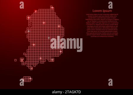 South Korea map silhouette from red mosaic structure squares and glowing stars. Vector illustration. Stock Vector