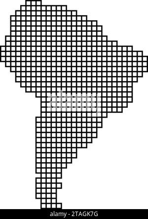 South America map silhouette from black pattern mosaic structure of squares. Vector illustration. Stock Vector