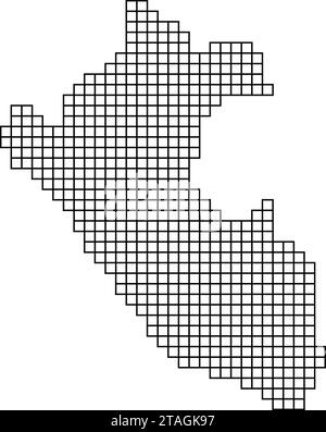 Peru map silhouette from black pattern mosaic structure of squares. Vector illustration. Stock Vector