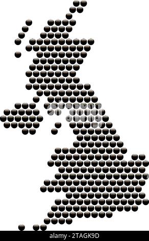United Kingdom map from black glossy spheres 3d or volumetric balls abstract concept geometric shape. Vector illustration. Stock Vector