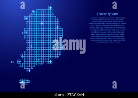 South Korea map silhouette from blue mosaic structure squares and glowing stars. Vector illustration. Stock Vector