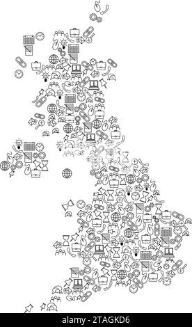 United Kingdom map from red and glowing stars icons pattern set of SEO analysis concept or development, business. Vector illustration. Stock Vector