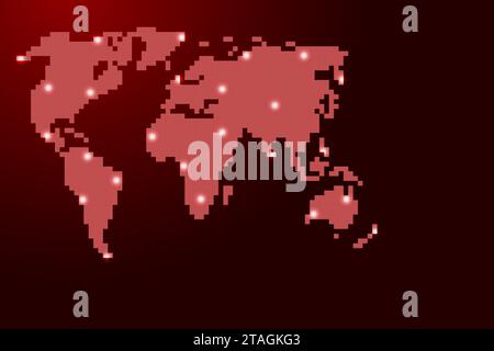 Africa map map silhouette from red square pixels and glowing stars ...