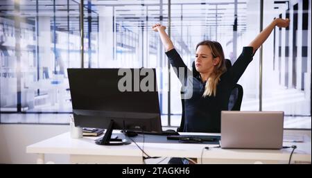 Stretch Exercise Workout At Office Business Desk Stock Photo